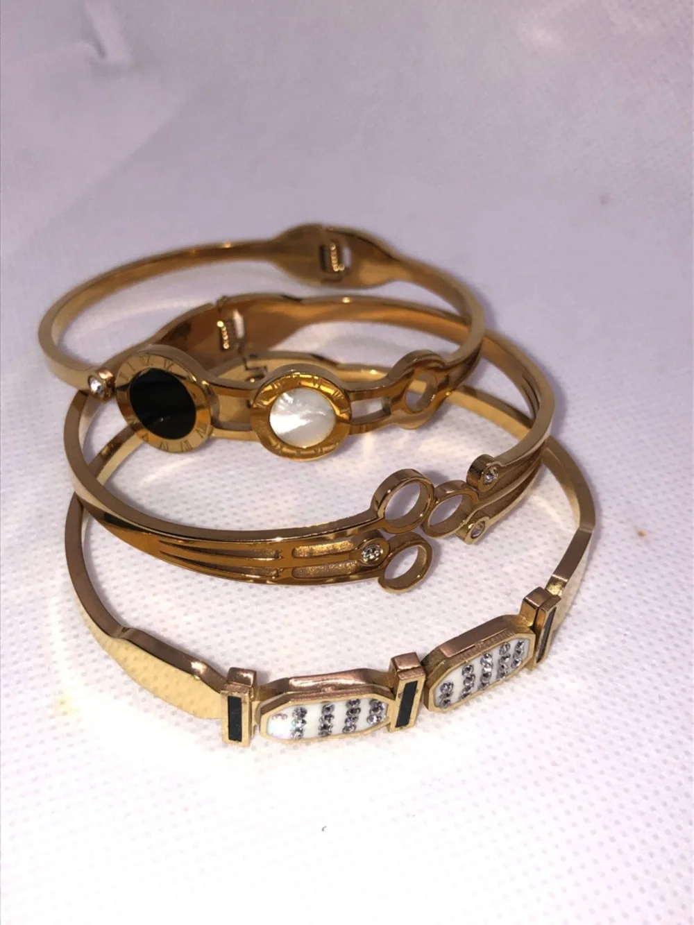 Gold Tone Women's Bracelet Set with Black and White Accents